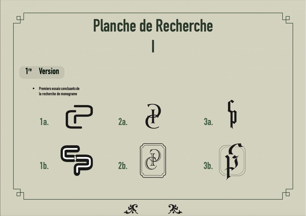 planche de recherche numéro 1 de mon monogramme