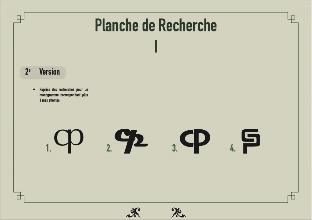 planche de recherche numéro 2 de mon monogramme