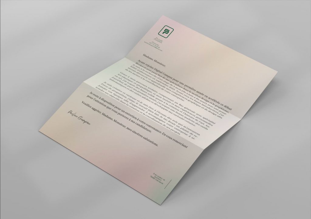 mock up d'une lettre de motivation