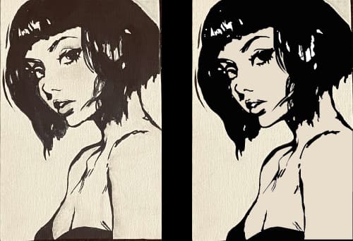 illsutrator, jeune femme cheveux courts noir, type année 90'