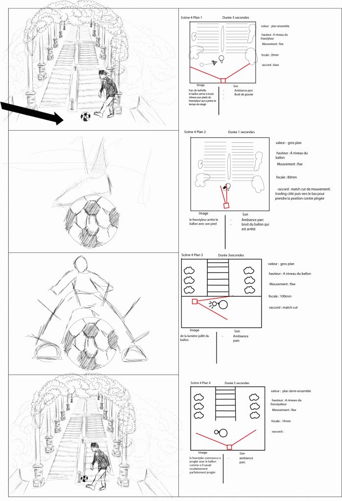 storyboard du ballon qui trouve le premier frestyleur