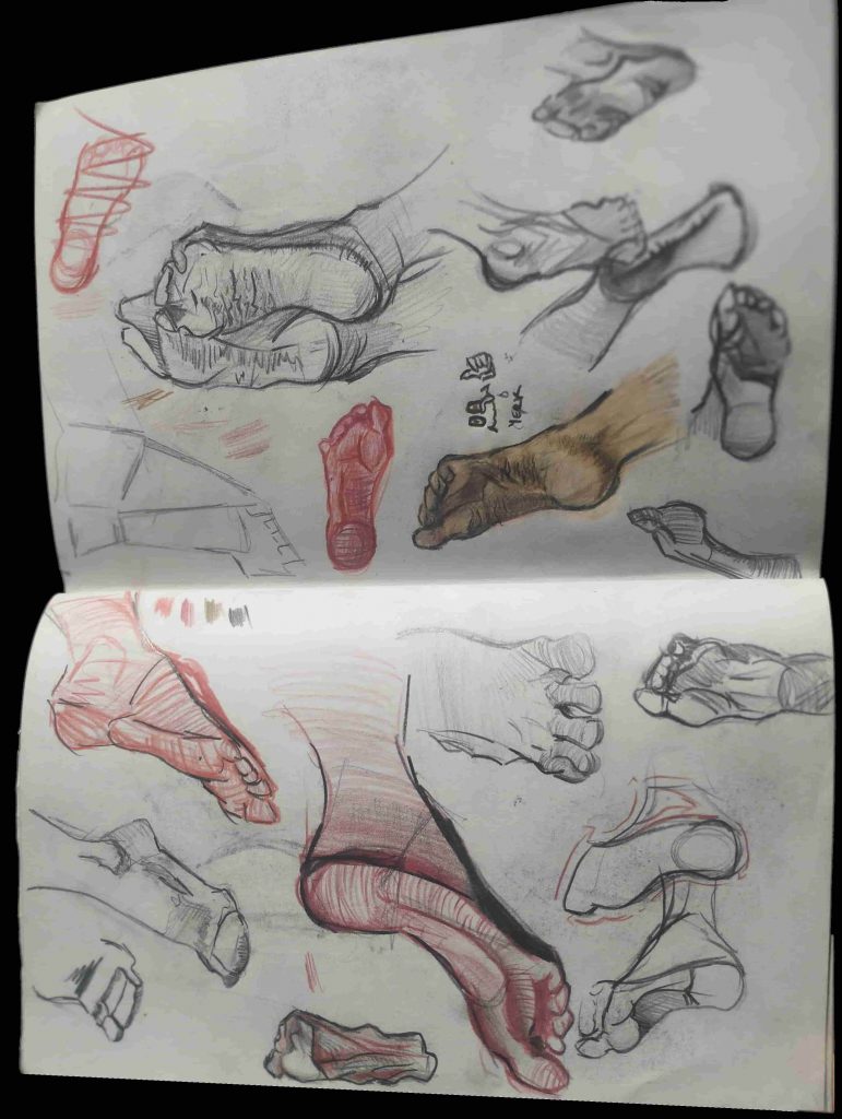dessin anatomiques de travail sur les pieds